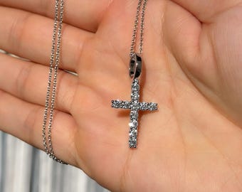 3mm VVS Moissanite Cross Pendant with Hoop: 925 Sterling Silver Waterproof Necklace
