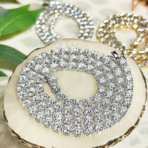 2-6mm VVS1 Moissanite Tennis Necklaces and Bracelets in Sterling Silver, Iced Out Chains, Custom Diamond Alternative Gift for Him or Her