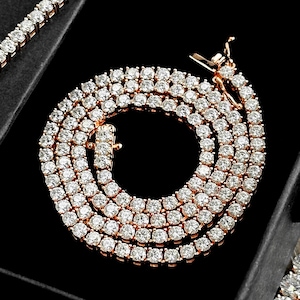 2-6.5mm VVS1 Moissanite Tennis Necklaces and Bracelets in Rose Gold Sterling Silver, Iced Out Chains, Custom Diamond Alternative Gift
