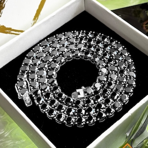 Collar o pulsera de tenis con moissanita negra VVS de 3-8 mm: Joyería resistente al agua en plata de ley maciza