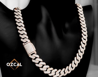 Pulseira ou corrente cubana em ouro rosa com moissanita VVS1 de 6 a 12 mm: à prova d'água em prata de lei