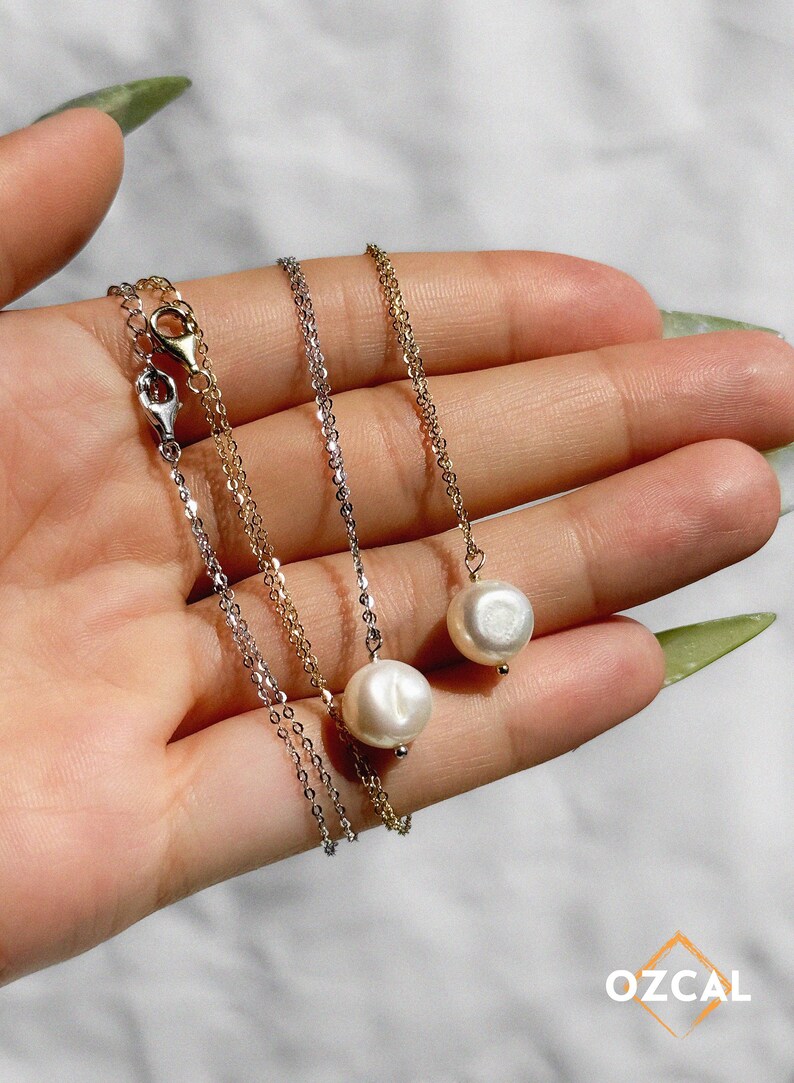 Baroque Freshwater Single Pearl Necklace 14K Gold Plated Sterling