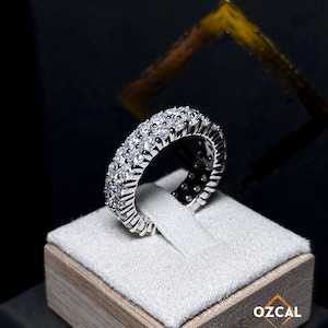 2 Row 3mm VVS1 Moissanite tennis wedding band, Diamond cluster ring, Lab diamond iced out ring, Mens moissanite ring, Year anniversary gift