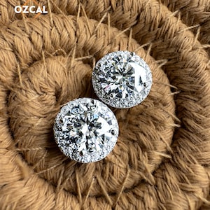 VVS1 Moissanite halo stud earrings with screw back, Iced out lab grown diamond earrings, Bridal jewelry set for bride, Women boho earrings