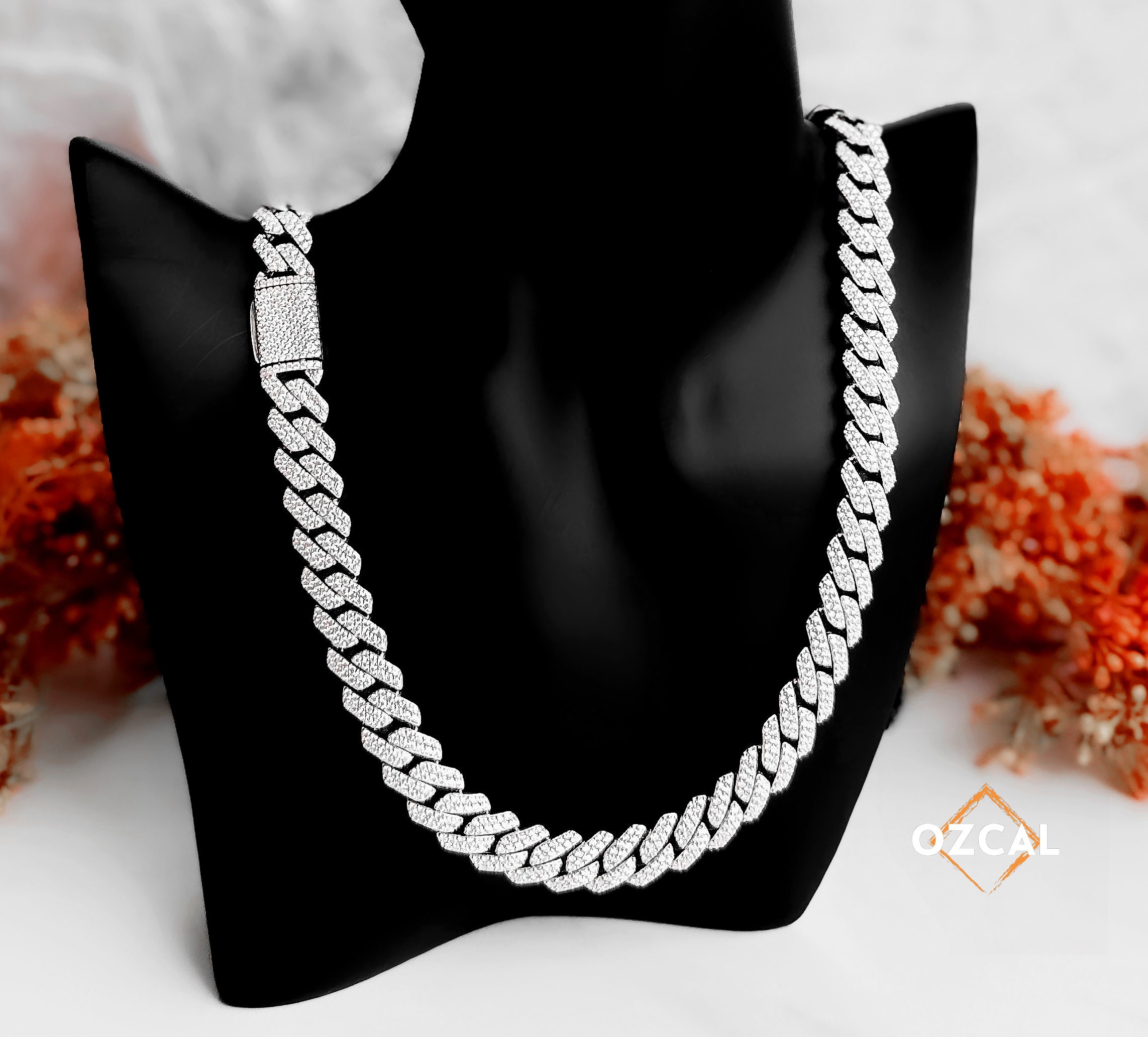 Collana Uomo Catana Cubana Ghiacciata Con Moissanite – Acciaio Inox Tono Argento 22 Pollici
