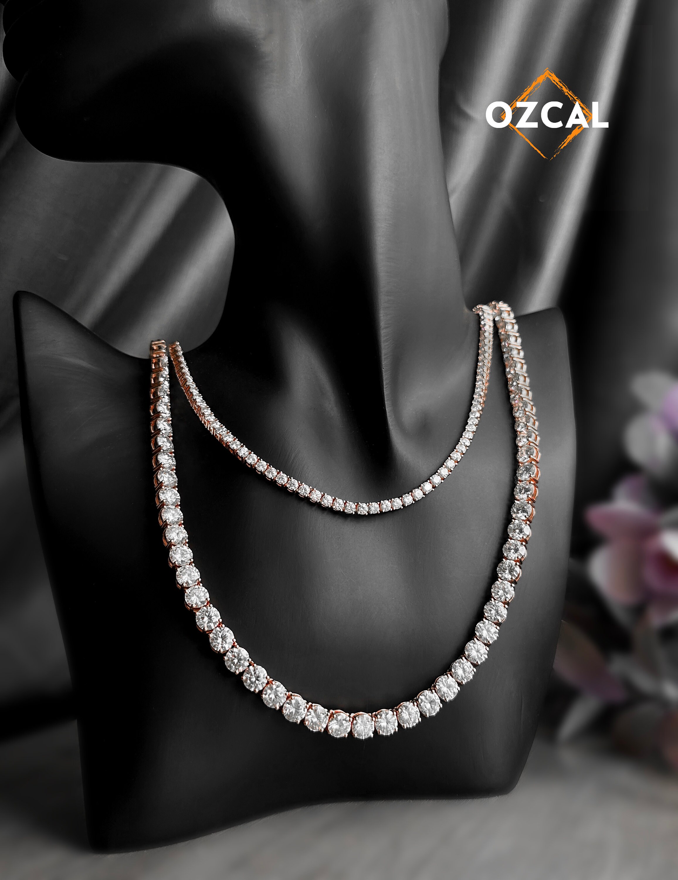 Rose Gold VVS Moissanite Sterling Silver Tennis Chain and Rose Gold VVS Moissanite Sterling Silver Tennis Chain and
