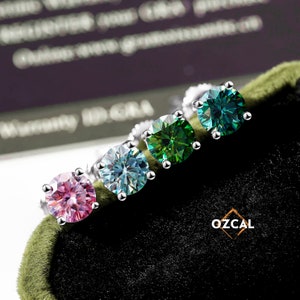 VVS1 Colored Moissanite stud earrings, Lab created diamond earrings, Luxury classic 925 sterling silver stud earrings, 60th birthday gift