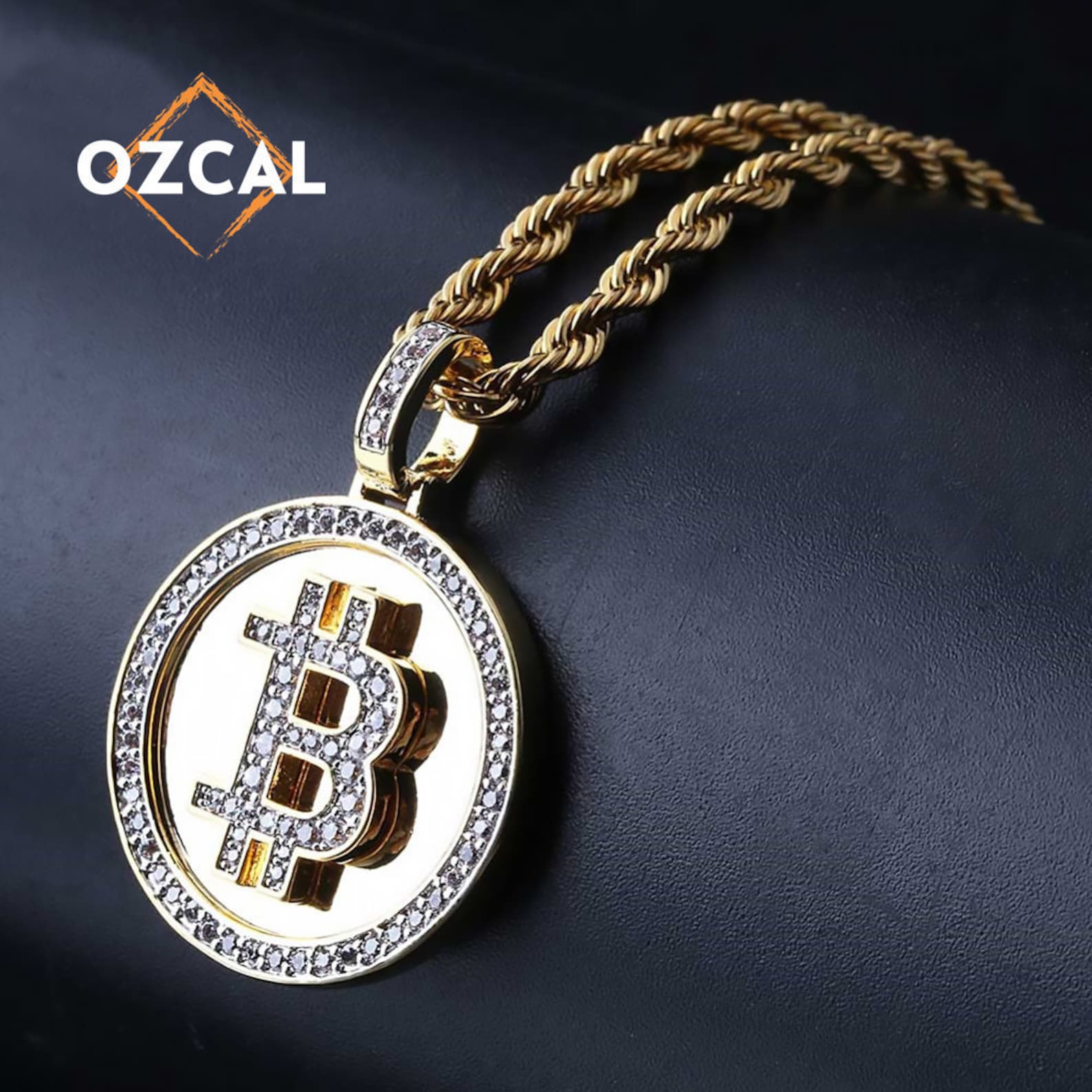 Gold Bitcoin necklace Crypto iced out pendant Hip hop Etsy