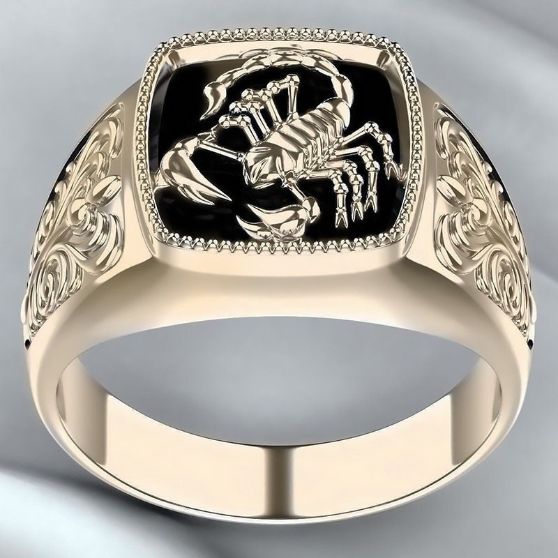 Scorpion Ring Mens Ring Women Zodiac Ring Square Etsy