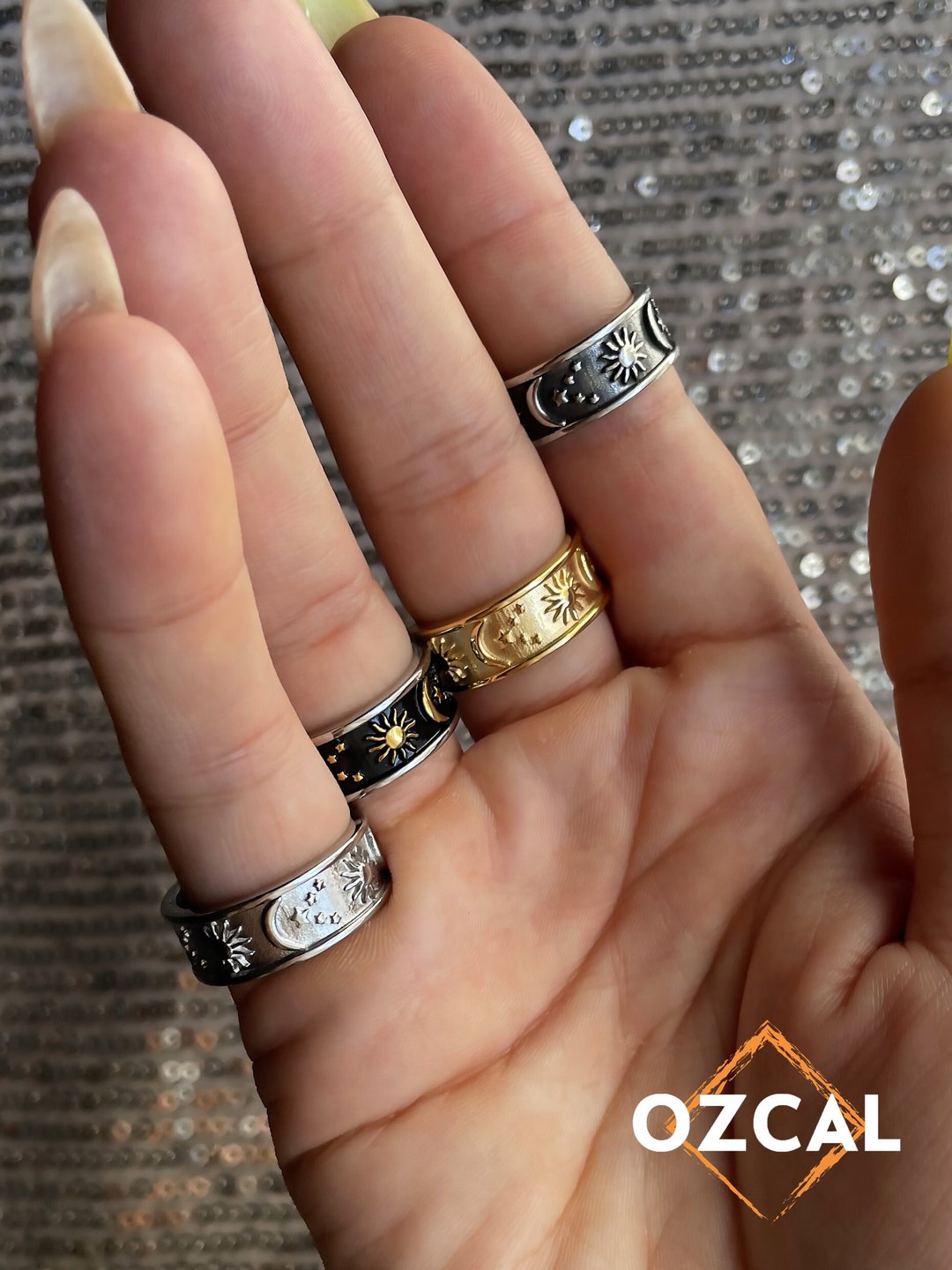 Sun and Moon Ring set stackable rings for women,adjustable celestial  jewelry anillos para mujer matching rings as friendship rings for best  friend