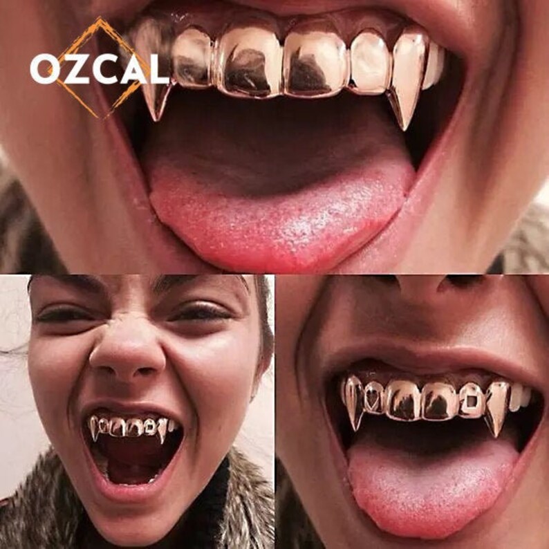 GOLD GRILLZ Gold Fangs Gold Teeth Vampire Teeth Fang Etsy