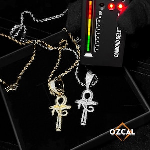 Ankh 925S Moissanite pendant, Eye of horus talisman iced out pendant, Gold evil eye necklace, Self defense 1 year anniversary gift for her