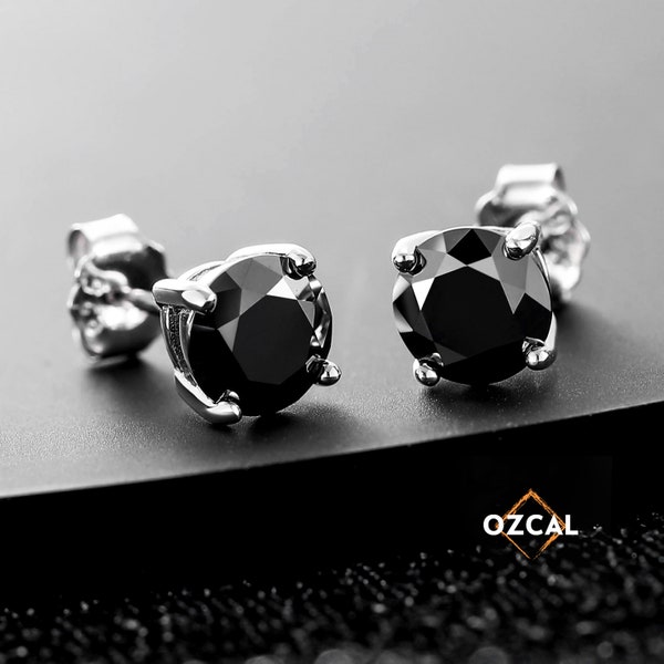 Clous d'oreilles VVS1 en moissanite noire avec fond vissé, clous d'oreilles en diamant noir cultivé en laboratoire, bijoux hip hop glacés, cadeau d'anniversaire pour lui