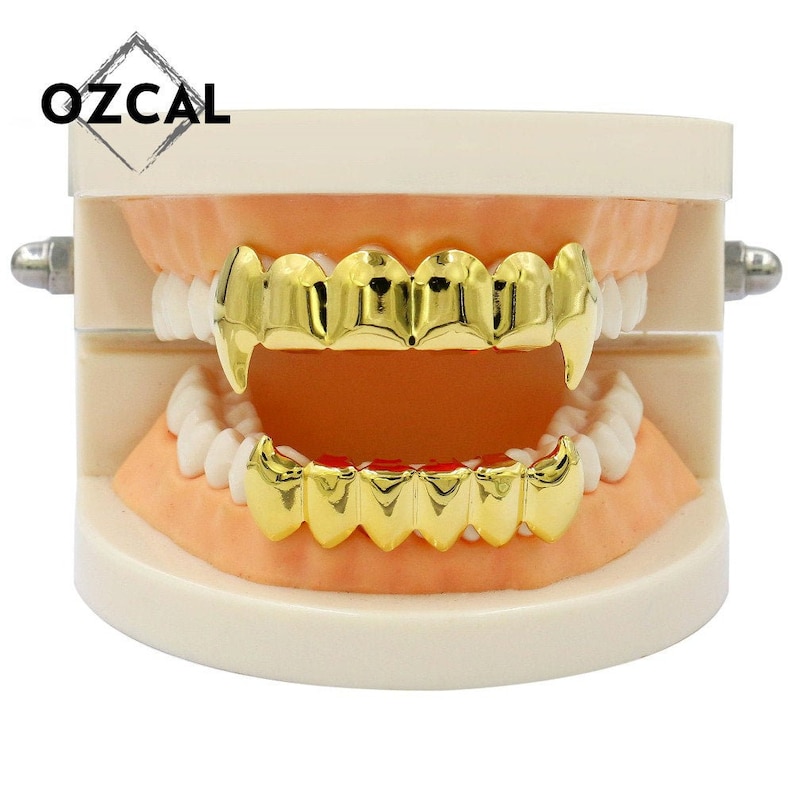 GOLD GRILLZ Gold Fangs Gold Teeth Vampire Teeth Fang Etsy