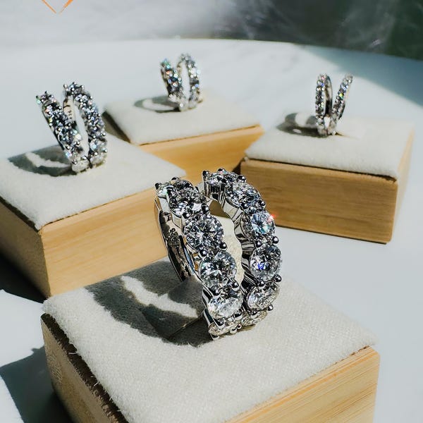 2-5mm VVS Moissanite Huggie Hoop Earrings: Gold Plated Sterling Silver