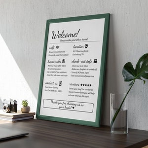 Printable Welcome Sign for Airbnb Hosts | Vacation Rental Guest Poster | VRBO Template | House Rules | Instant Download | Editable Template