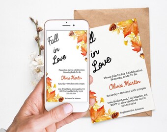 EDITABLE, Fall In Love Bridal Shower Invite Autumn Bridal Shower. Fall Bridal Shower Invitation Fall In Love Save the Date Card