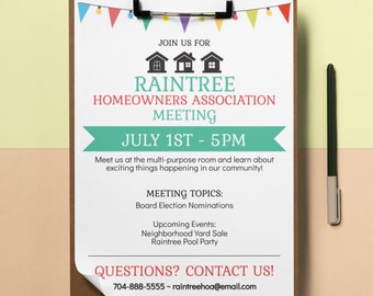 Modifiable ! Flyer de l'Association des propriétaires de maison, Flyer HOA, modèle HOA de réunion HOA, modèle de réunion de l'Association des propriétaires de maison, téléchargement immédiat,