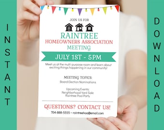 Modifiable ! Flyer de l'Association des propriétaires de maison, Flyer HOA, modèle HOA de réunion HOA, modèle de réunion de l'Association des propriétaires de maison, téléchargement immédiat,