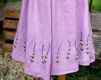 Lavender embroidered dress, made to order dress, custom linen dress for women, tinythingsmadeuhappy