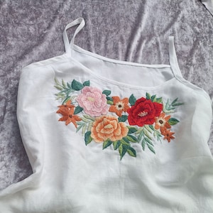 White embroidered top, handmade top, hand embroidered flowers, 2 style to choose, tinythingsmadeuhappy
