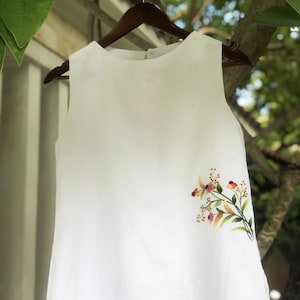 White linen dress with hand embroidered wild flower pattern, linen dress for women, tinythingsmadeuhappy