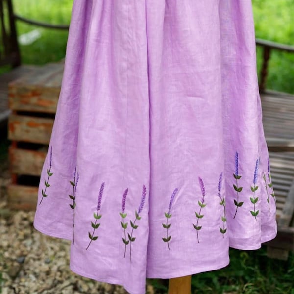 Lavender embroidered dress, made to order dress, custom linen dress for women, tinythingsmadeuhappy