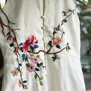 Embroidered dress with bird and flowers, hand embroidery dress for women, tinythingsmadeuhappy