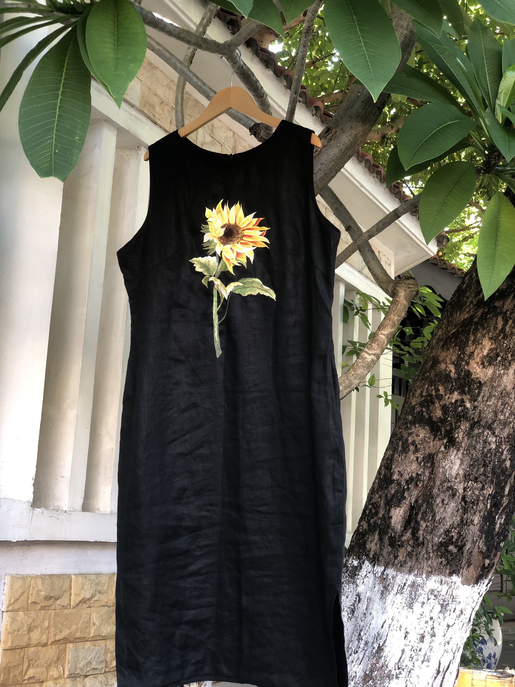 Hand Embroidered Linen Sunflower Dress Hand Embroidered Linen Sunflower Dress