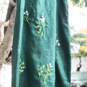Floral embroidered linen slip dress, hand embroidery dress for women, tinythingsmadeuhappy image 5