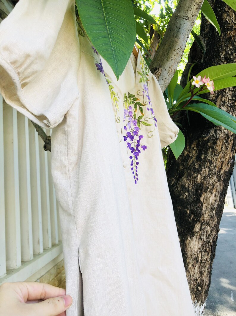 Wisteria Dress Hand Embroidered Dress Linen Dress With Etsy