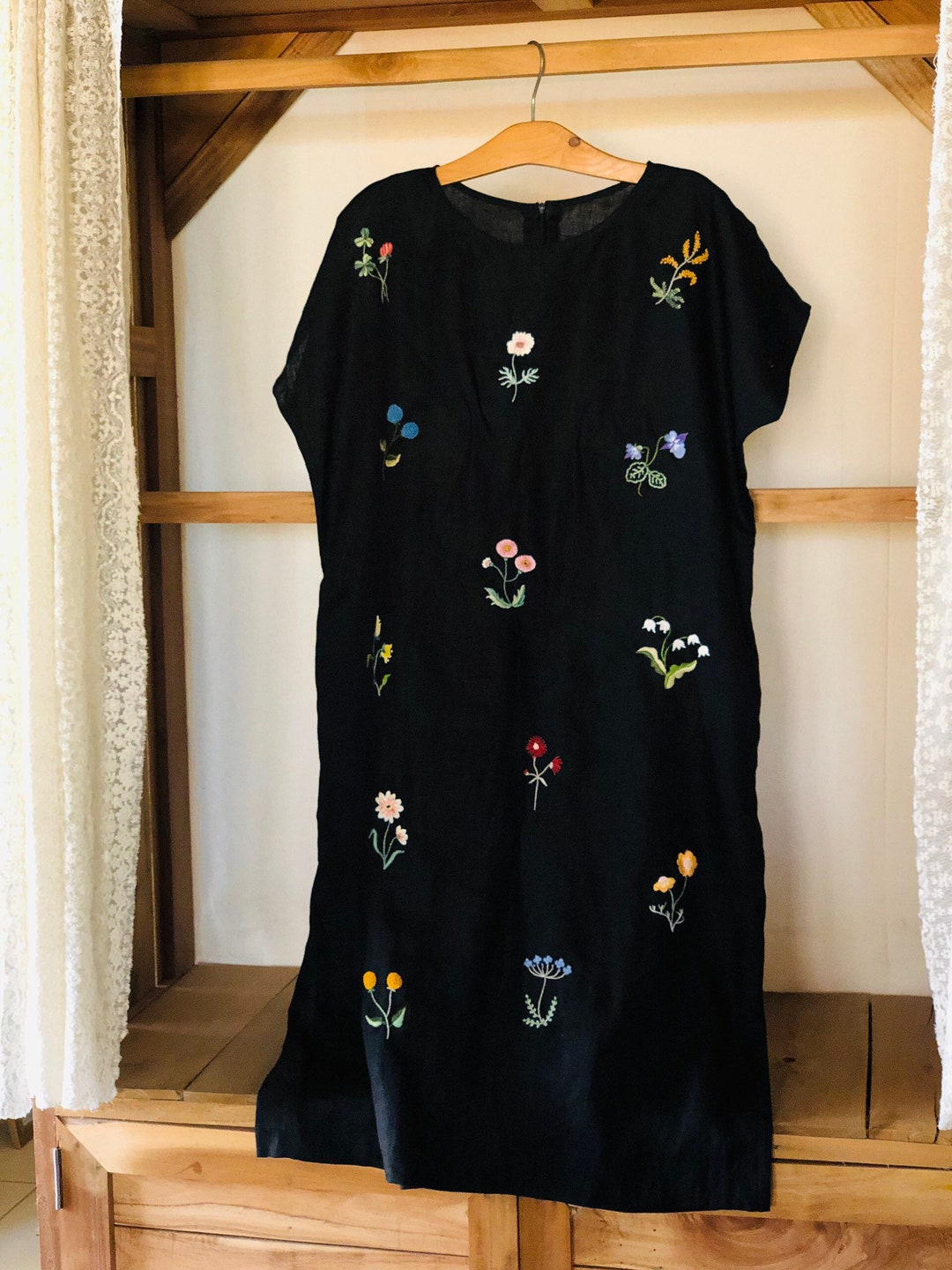 Flower Embroided Linen Dress