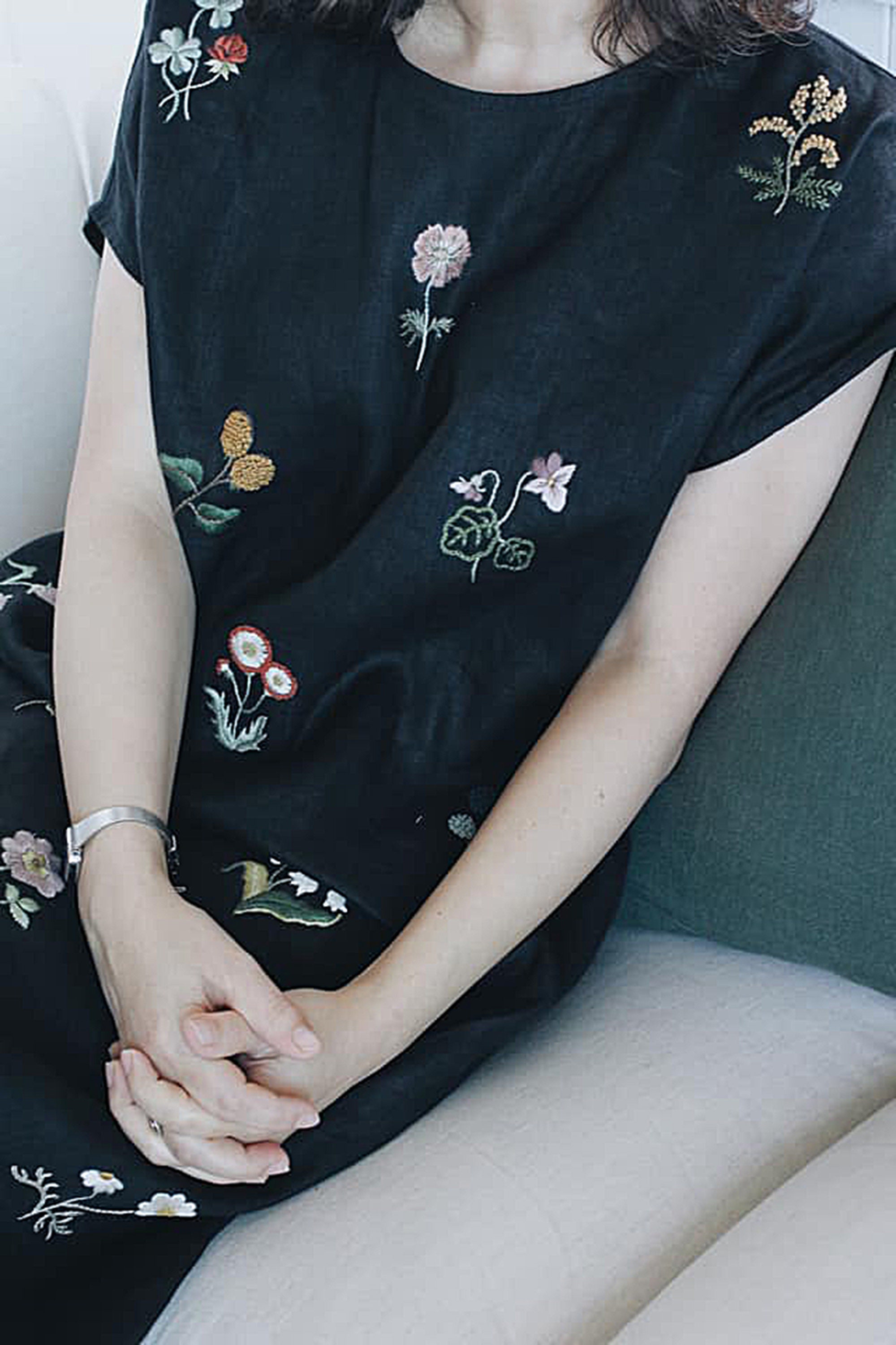 Linen Look Dress With Flowers main image 0