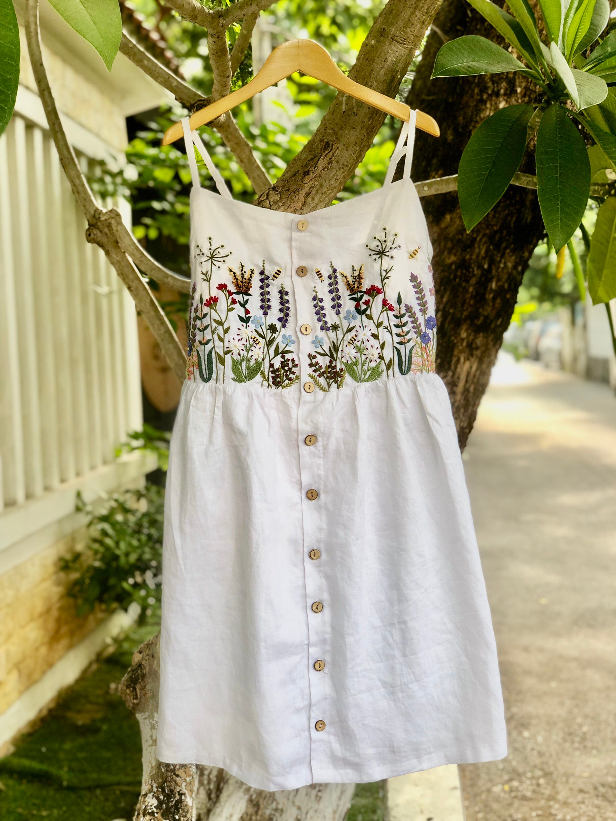 h&m embroidered flower dress Women's Serenity Square Neck Embroidery Maxi Dress XS/S/M/L/Customize White  & Nude MEAN BLVD