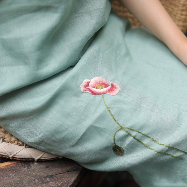 Poppy flower dress, hand embroidered dress, tinythingsmadeuhappy