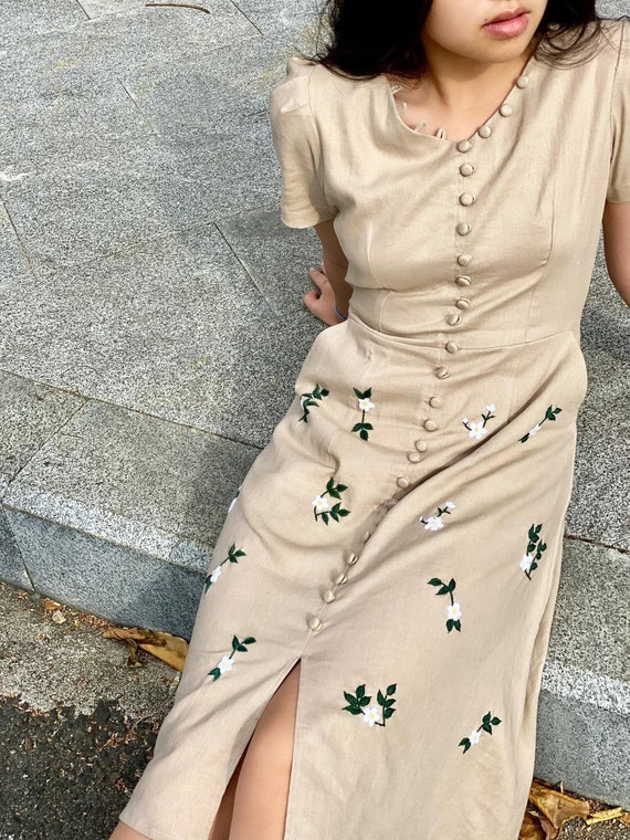 cream floral embroidered dress Ditsy Floral Embroidered Dress in Cream main image 1