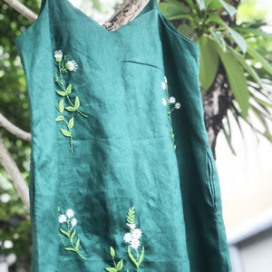 Floral embroidered linen slip dress, hand embroidery dress for women, tinythingsmadeuhappy image 4