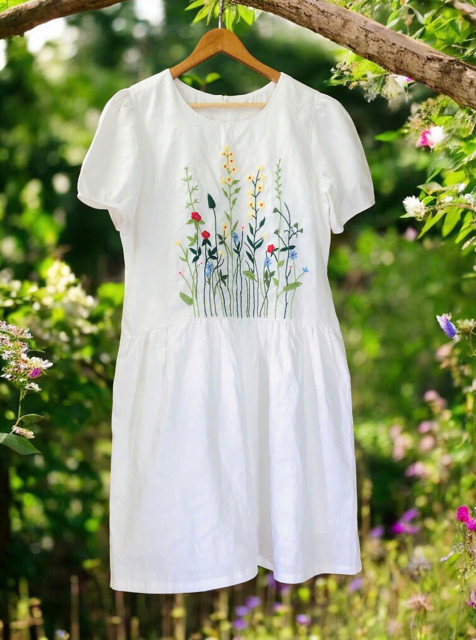 Linen Look Dress With Flowers
