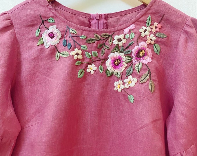 Liana Mud Pink Knee Length Dress With Hand Embroidery main image 0