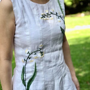 Lily dress, hand embroidered linen dress with Lily of the valley, tinythingsmadeuhappy