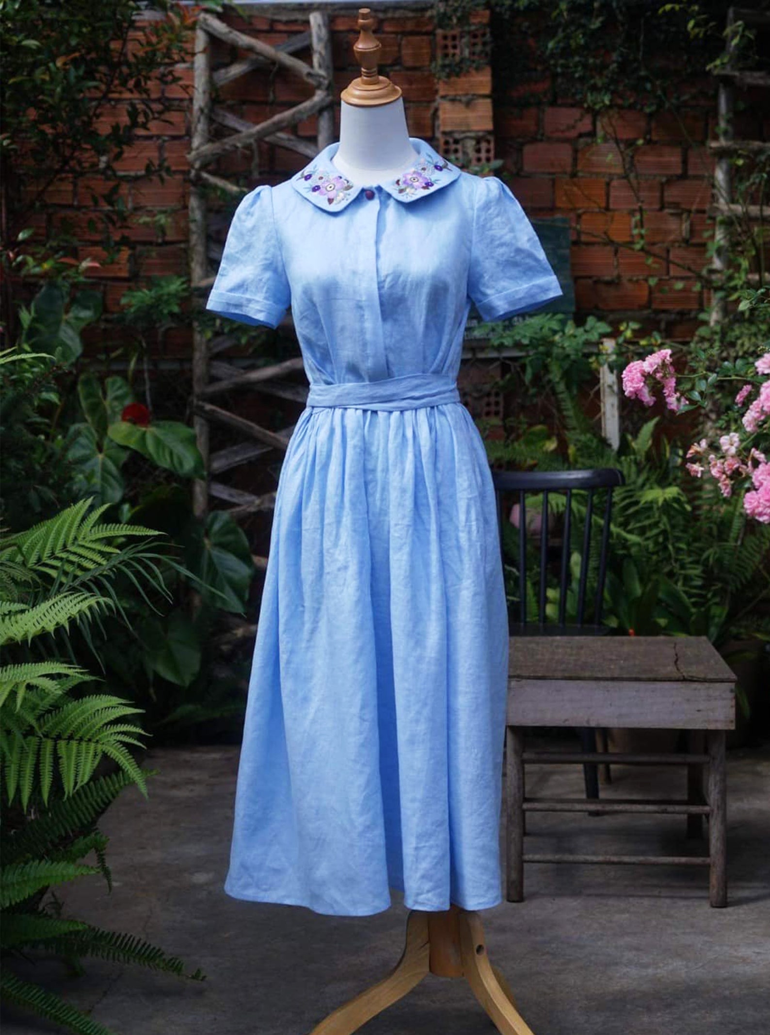 Linen Dress with Peter Pan Collar