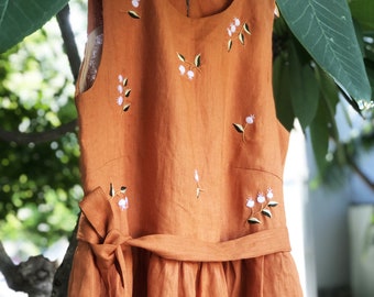 Embroidered linen dress for women, floral embroidery dress, handmade dress, tinythingsmadeuhappy