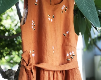 Embroidered linen dress for women, floral embroidery dress, handmade dress, tinythingsmadeuhappy