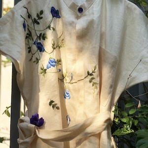 Butterfly pea dress, hand embroidery dress, made to order dress for woman, tinythingsmadeuhappy