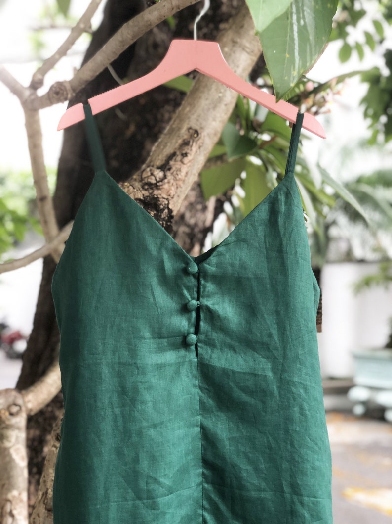Floral embroidered linen slip dress, hand embroidery dress for women, tinythingsmadeuhappy image 6