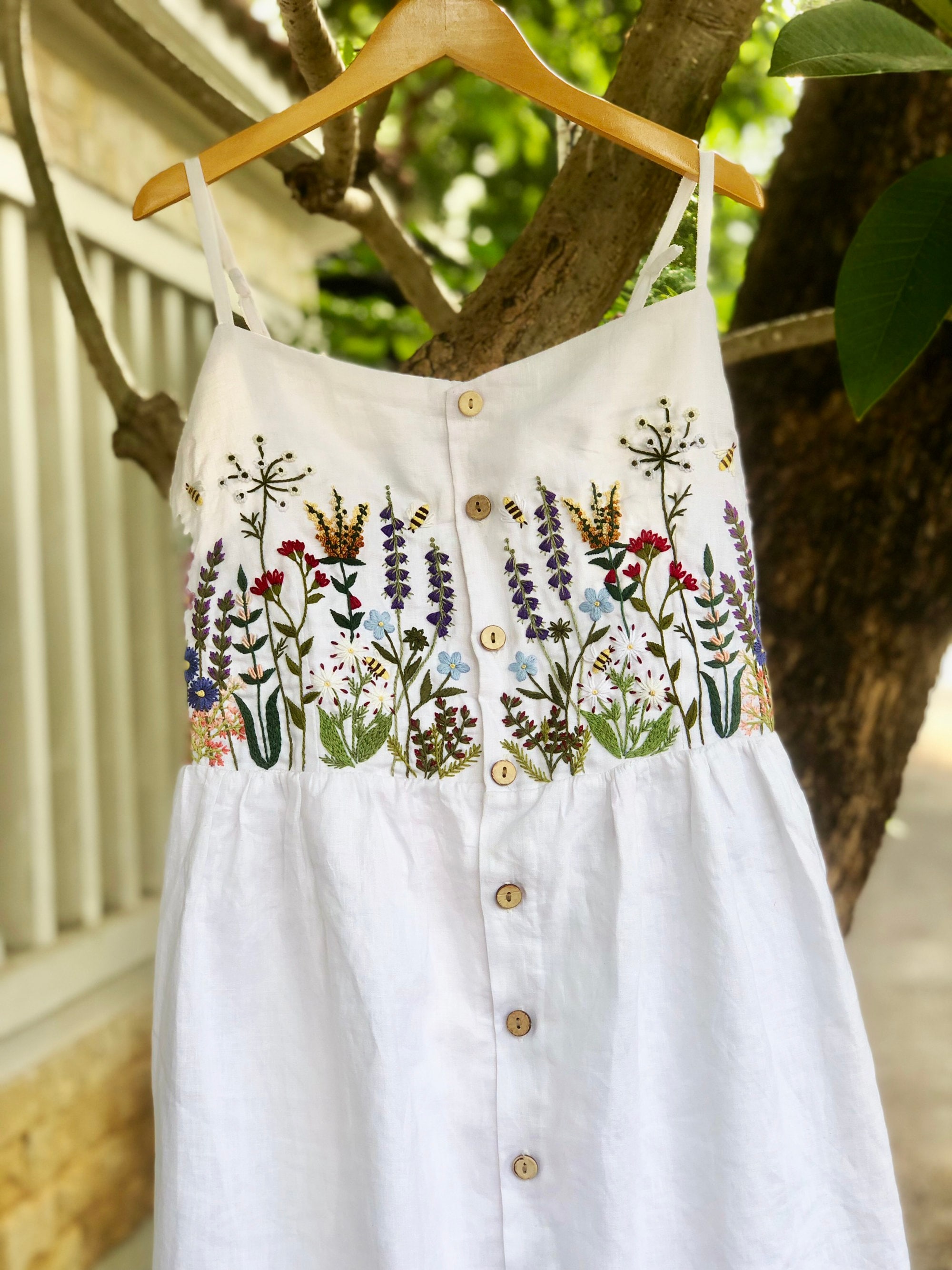 Floral Linen Dress, Hand Embroidery Slip Dress, Tinythingsmadeuhappy