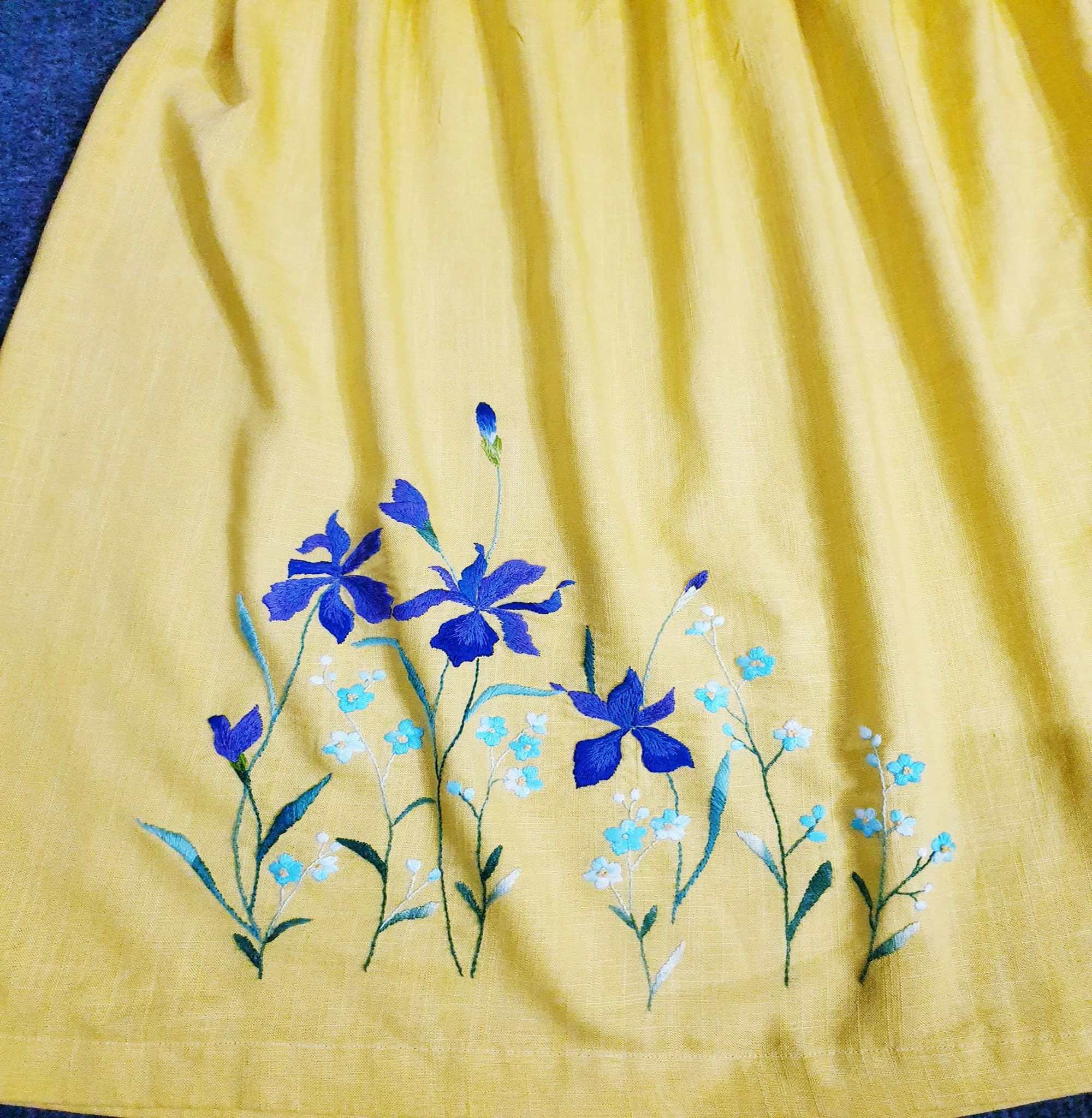 Iris Flower Embroidered Linen Dress Hand Embroidered Dress Etsy