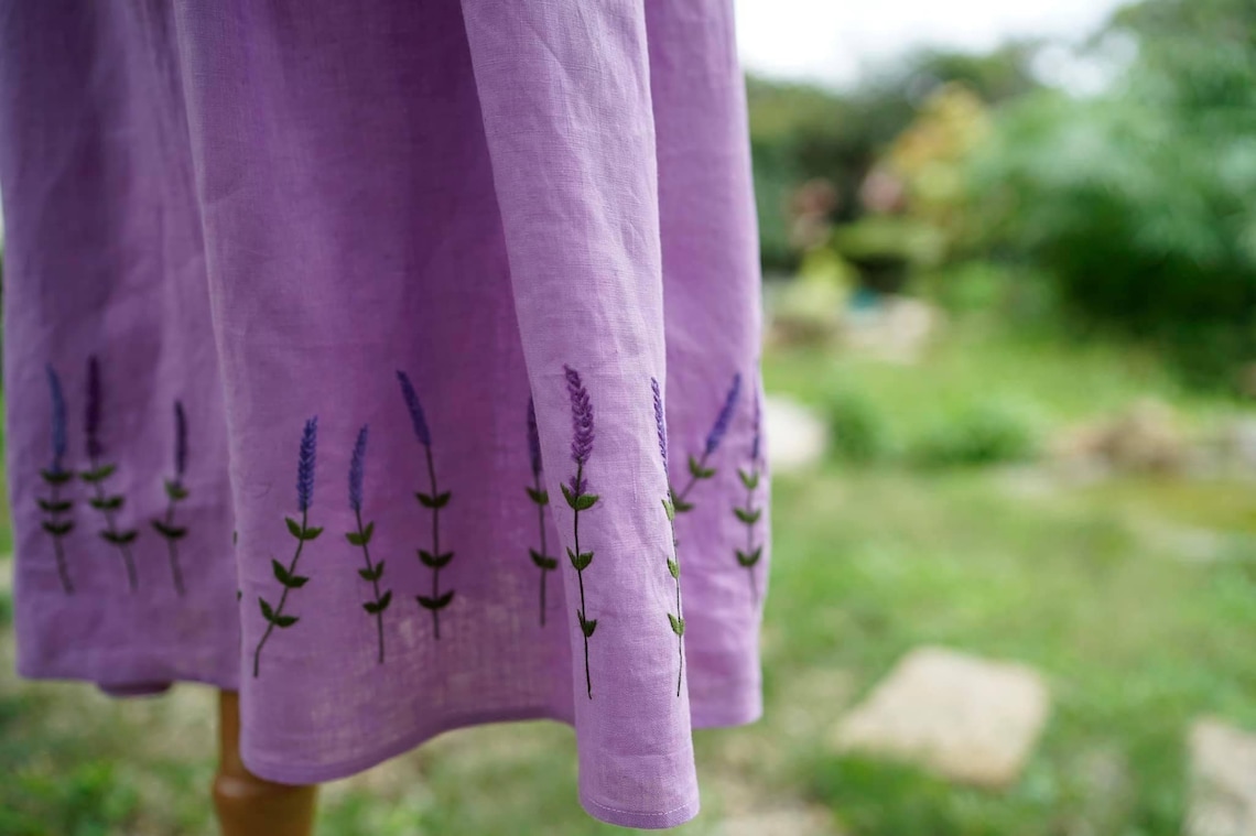 Lavender Embroidered Dress Made to Order Dress Custom Linen Etsy