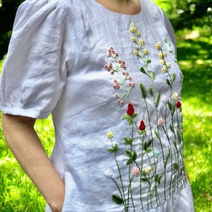 Linen dress with hand embroidered wild flower pattern for women, tinythingsmadeuhappy