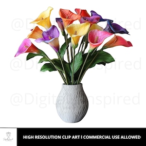 Calla lelie l vaas met bloemen l bloemenvaas l bloem clipart l fotorealistisch l illustraties l kaarten maken l boeketten l png l commercieel gebruik